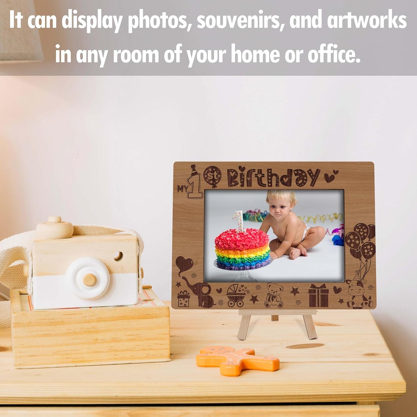 My 1st Birthday Picture Frames, Natural Wooden 4x6 Photo Frame with Easel, Baby First Year Birthday Gifts for Home Office Tabletop Display - G10