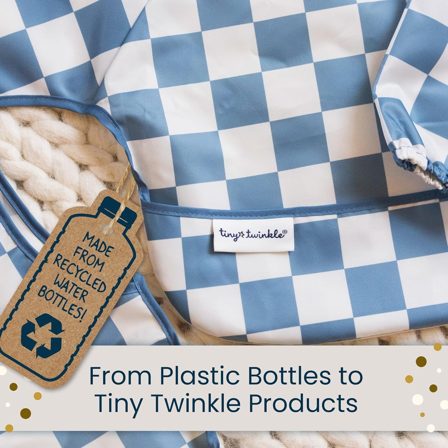 Tiny Twinkle Mess Proof Baby Bib - Waterproof & Lightweight Baby-Led Weaning Apron | 100% Recycled Polyester, Easy Clean & Machine Washable (Floral Pop, Small 6-24 Months)