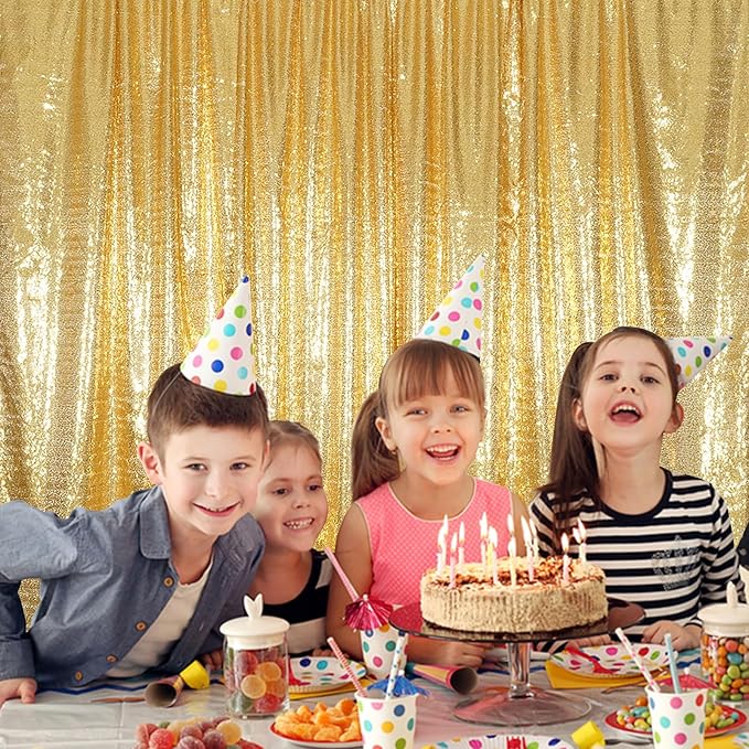 Juya Delight Gold Sequin Backdrop, 6FTx8FT NO See-Through Photobooth Backdrop Curtains for Birthday, Party, Wedding Decoration