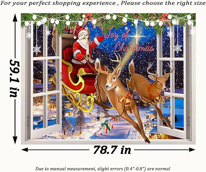 QGHOT Christmas Window Tapestry Wall Hanging Christmas Backdrop Xmas Winter Window Wall Decor Santa Claus Tapestries for Bedroom Living Room Dorm Holiday Party Decoration, Large