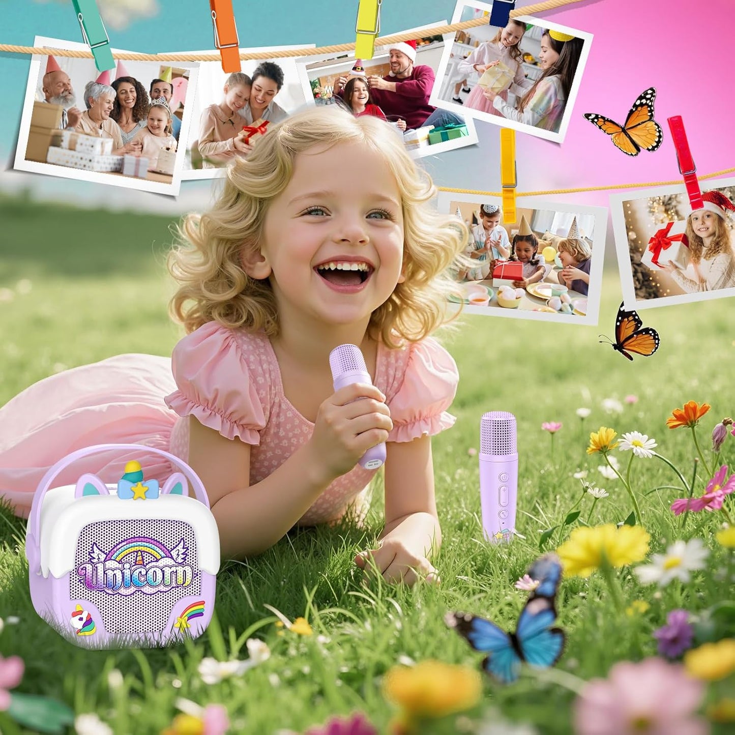 Mini Karaoke Machine for Kids Girls: Unicorn Portable Bluetooth Speakers with 2 Wireless Mic Toys for Girls Age 4-6 7 8 9 Years Old Girl Gifts Birthday Gifts for 5 6 7 8 9 10 11 Years Teens Purple