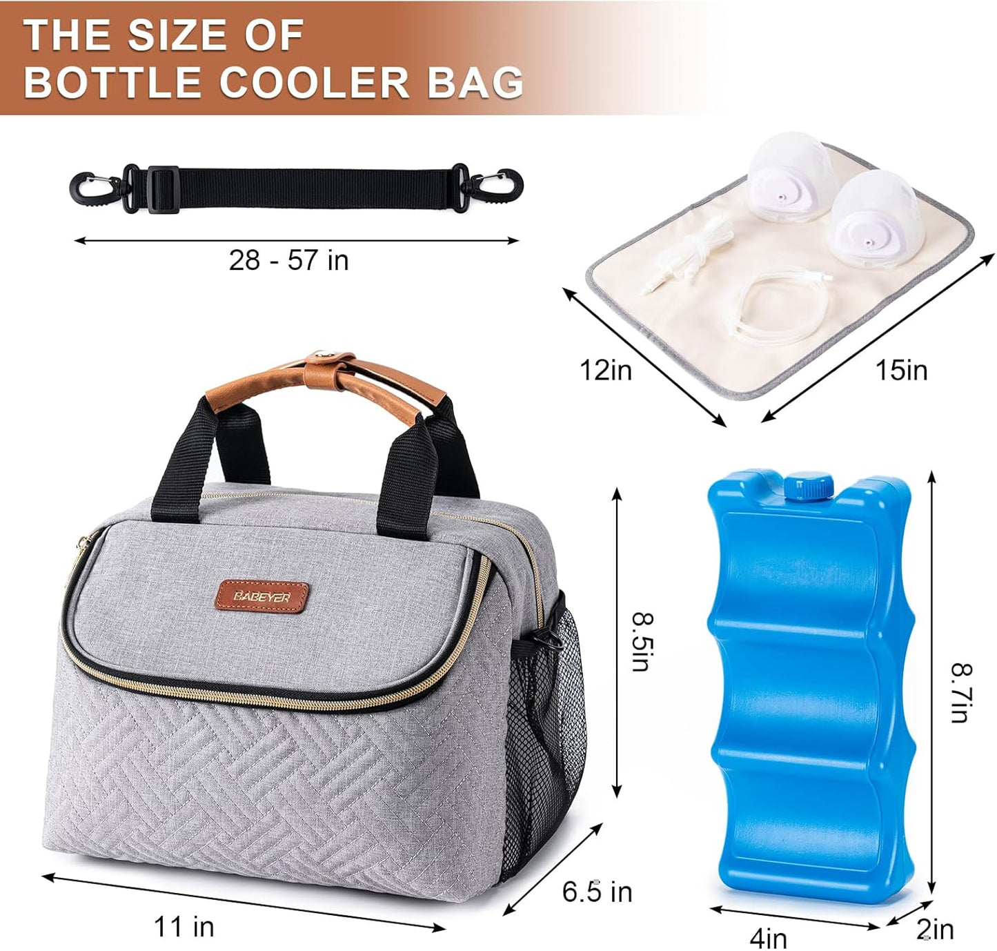Breastmilk Cooler Bag with Ice Pack Fits 6 Baby Bottles up to 9 Ounce, Wearable Breast Pumps Cooler Bag for Nursing Mom Daycare, Work, Travel- Grey