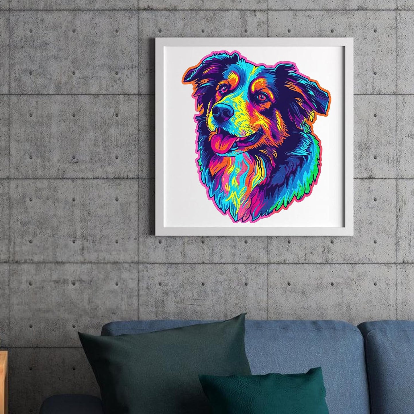 Australian Shepherd Dogs Wooden Puzzle 500pcs Stained Colorful Art Painting Wooden Puzzle for Kids Adults, Birthday Mother's Father's Day Christmas for Dad Mom Son Daughter(14.9 * 17.1in)