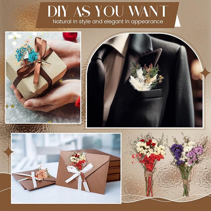Layhit 12 Pack Boho Dried Flower Bouquet Mini Wedding Handmade Dry Flowers Decor for Vase Crafts DIY Photo Boutonniere for Men Floral Plant for Bridesmaid Gift Birthday Decor