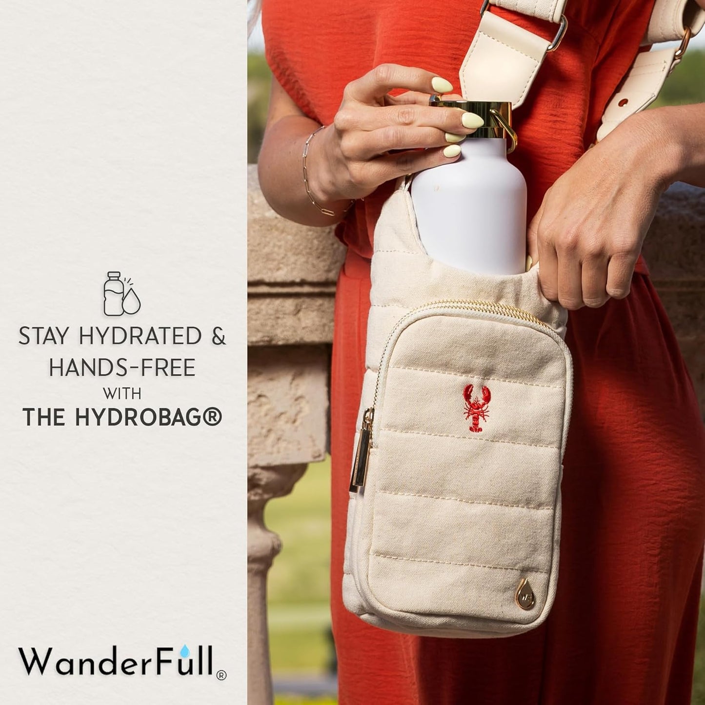 WanderFull® Original HydroBag® Collection, Water Bottle Holder w/Strap & Phone Pocket, Hands-Free Crossbody Water Bottle Bag