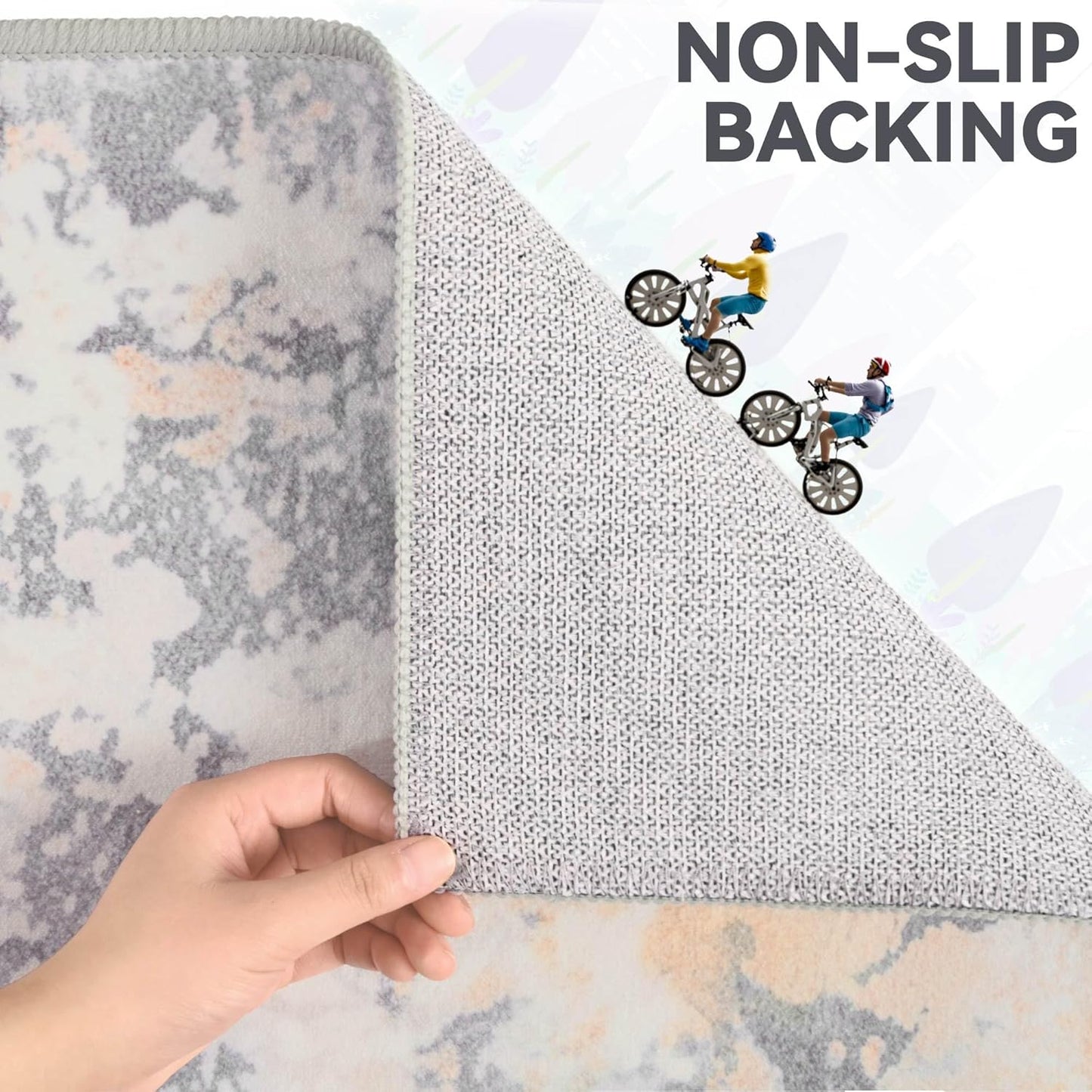 Nursery Rug for Baby Girl, 5x7 Grey Washable Rugs for Living Room Bedroom Dorm Non Slip, Stain Resistant Neutral Carpet Low Pile for Classroom, Dining Room, Kids Playroom