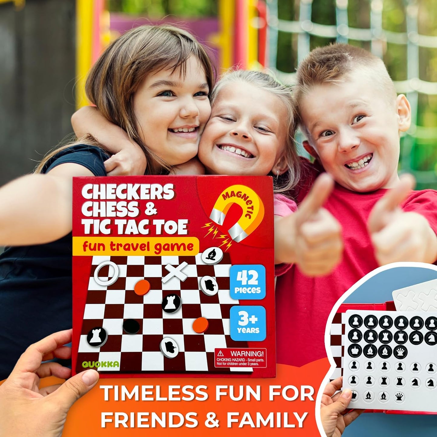 QUOKKA Magnet Game for Kids 3-5 - 3 in 1 Chess&Checkers&TicTacToe Game Kids Ages 4-8 - Travel I Road Trip I Plane I Car Ride - Magnetic Toddler Travel Toys