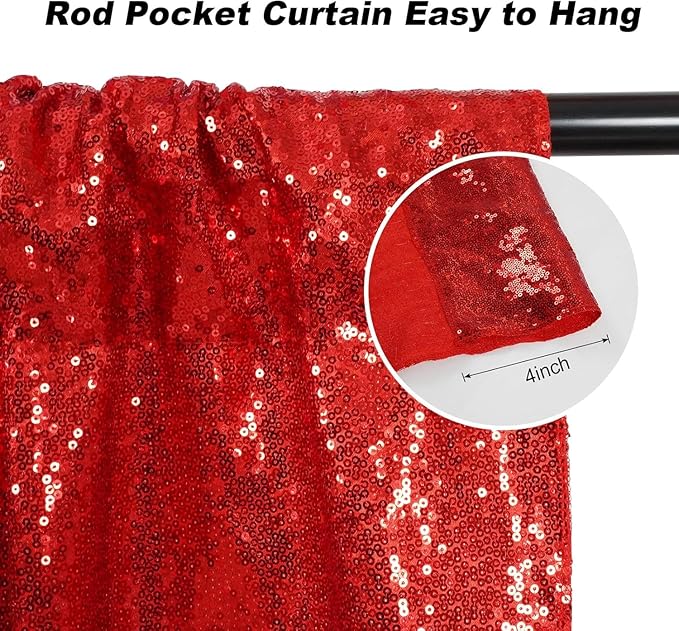 Juya Delight Red Sequin Backdrop Curtain,Red Shimmer Wall Backdrop,Glitter Backdrop Curtain for Party Birthday Decoration