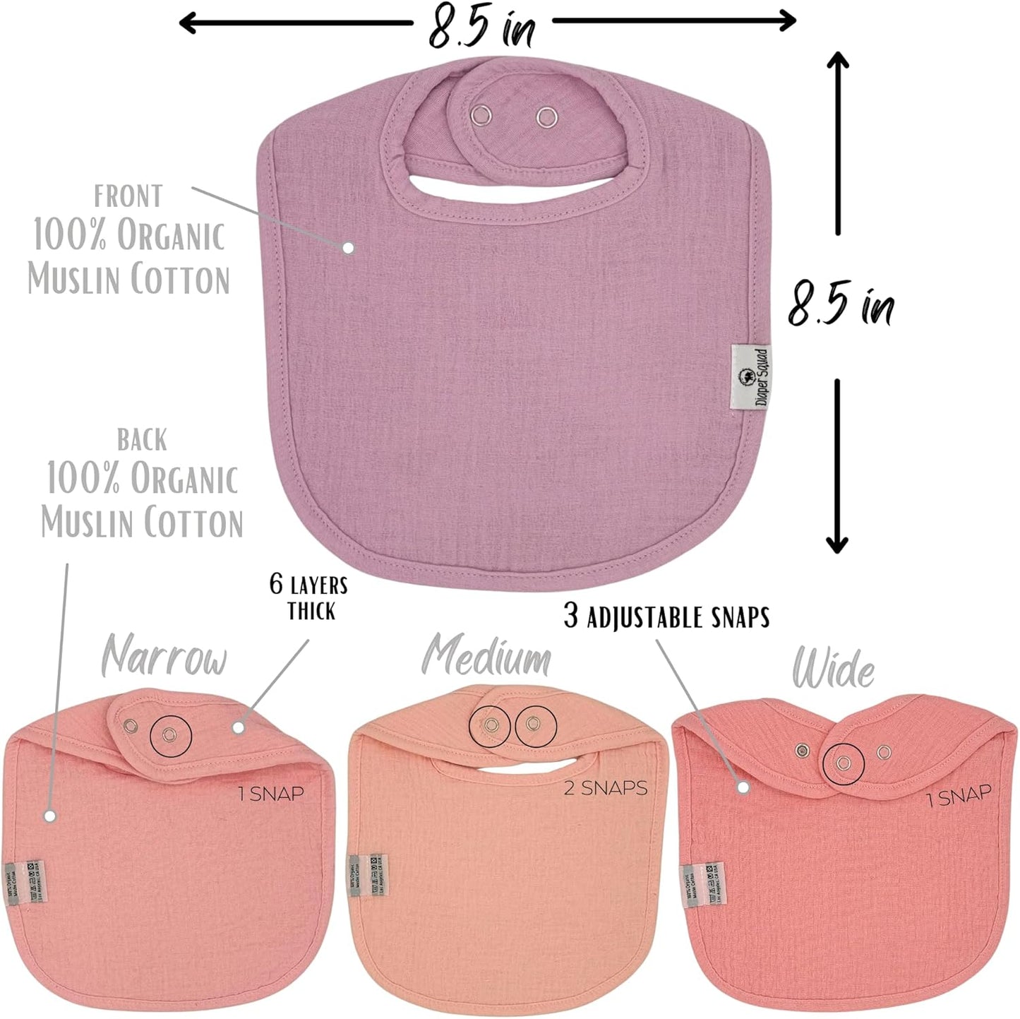 DiaperSquad's Baby Bibs for Drooling and Teething, Bibs for Boys, Baby Girl - Solid Cotton Baby Drool Bibs