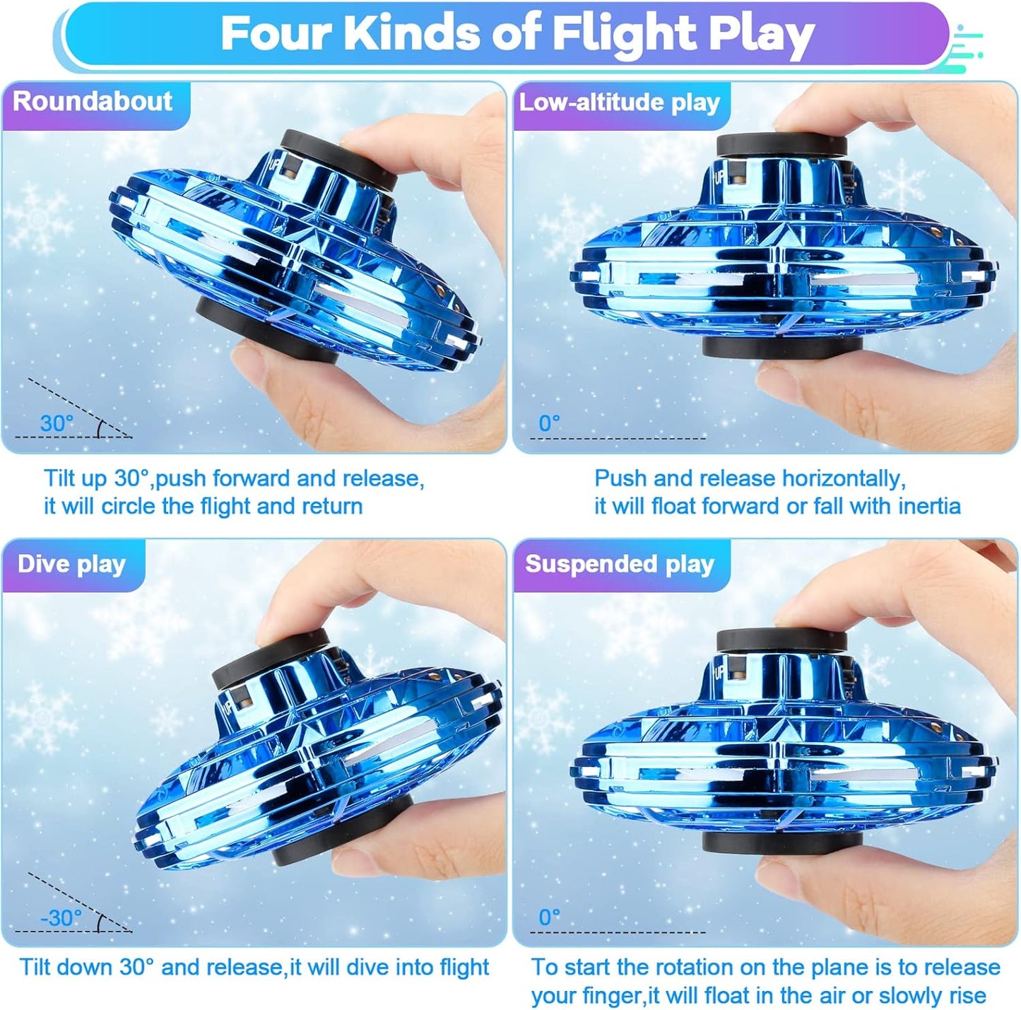 Hand Operated Mini Drone for Kids - LED UFO Flying Orb Ball, Rechargeable Mini Fidget Spinner Toy for Indoor Outdoor,Christmas Birthday Party Gifts for Girls Boys (Blue)