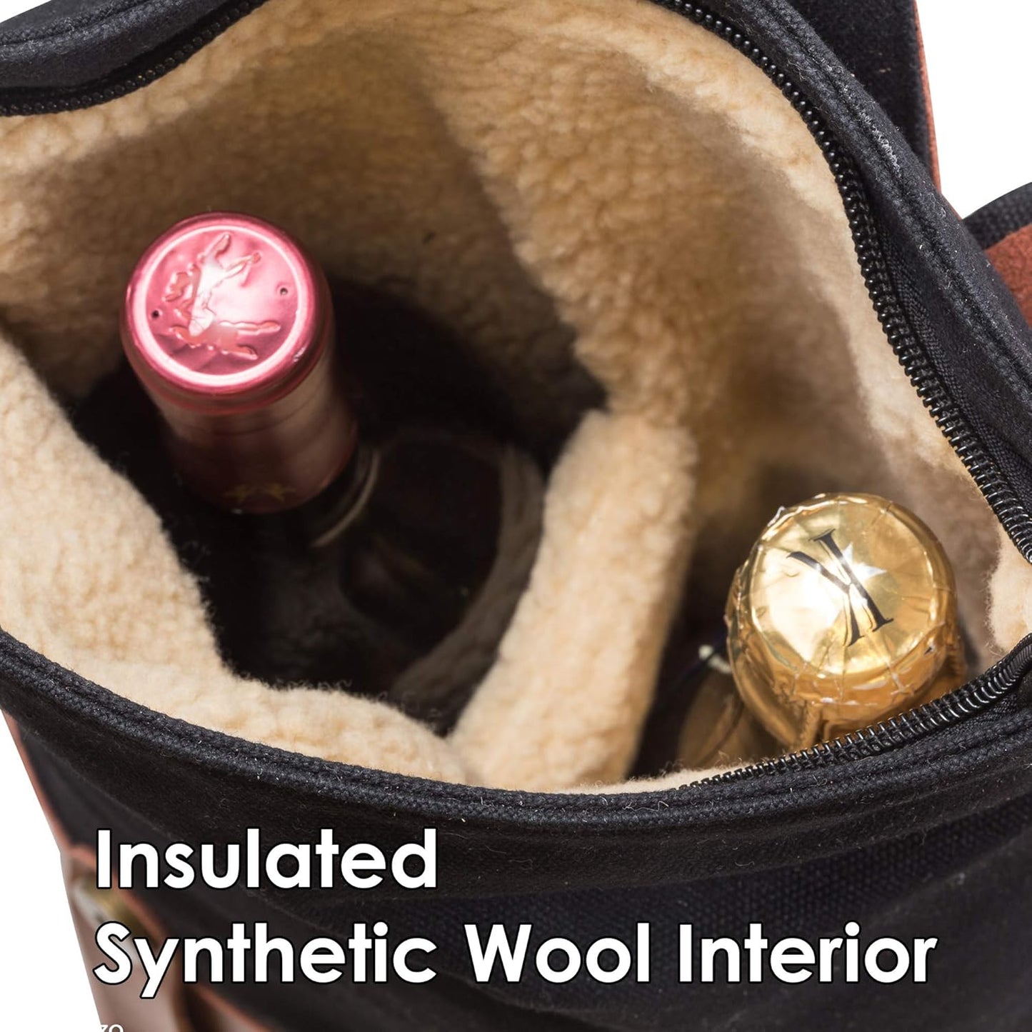 The Pinot Wine Bag, Insulated Bottle Holder Backpack For Travelling, Outings and Festivals, Leather Back With Padded Faux Fleece Interior & Corkscrew by Primeware Inc.