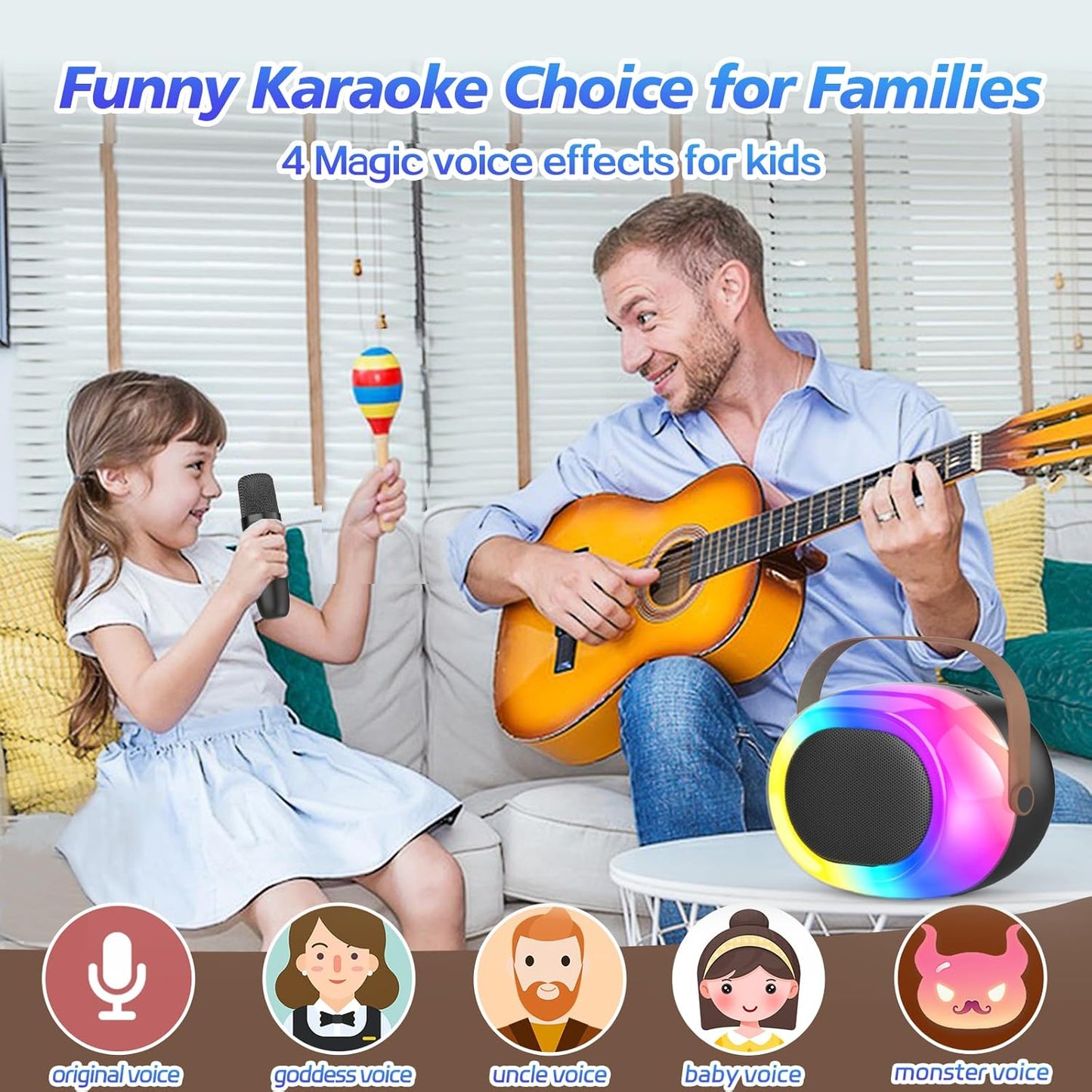Karaoke Machine for Adults,Portable Bluetooth Speaker with Two Wireless Microphones and Dynamic Lights,Support TF/USB/AUX,Birthday Gifts for Girls/Boys/Men/Women/Family Home Party