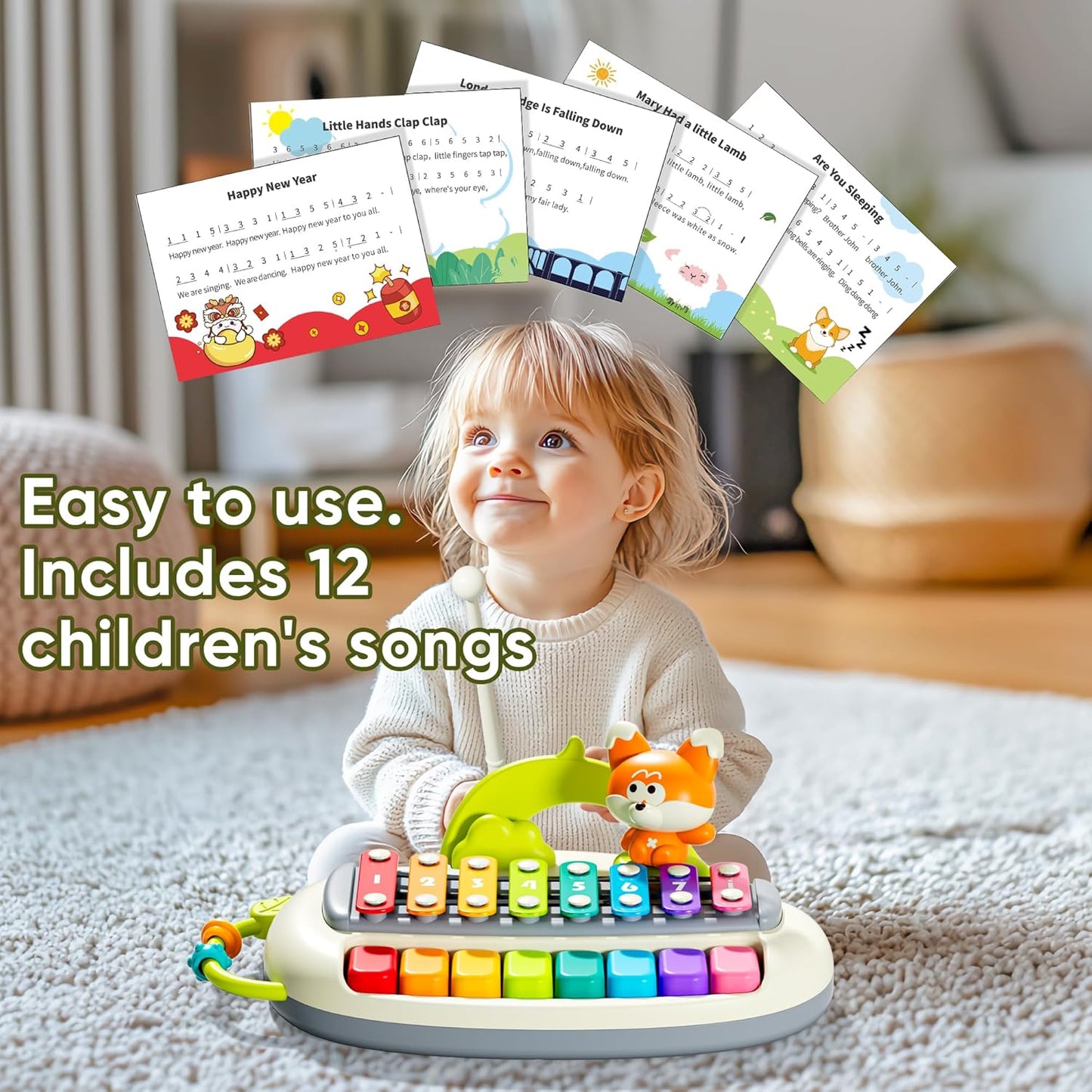 2 in 1 Baby Piano Xylophone for Toddlers， 8 Multicolored Key Keyboard Piano, Musical Table Percussion Sensory Toys ，Educational Musical Learning Instruments Toy for Kids Girls Boys