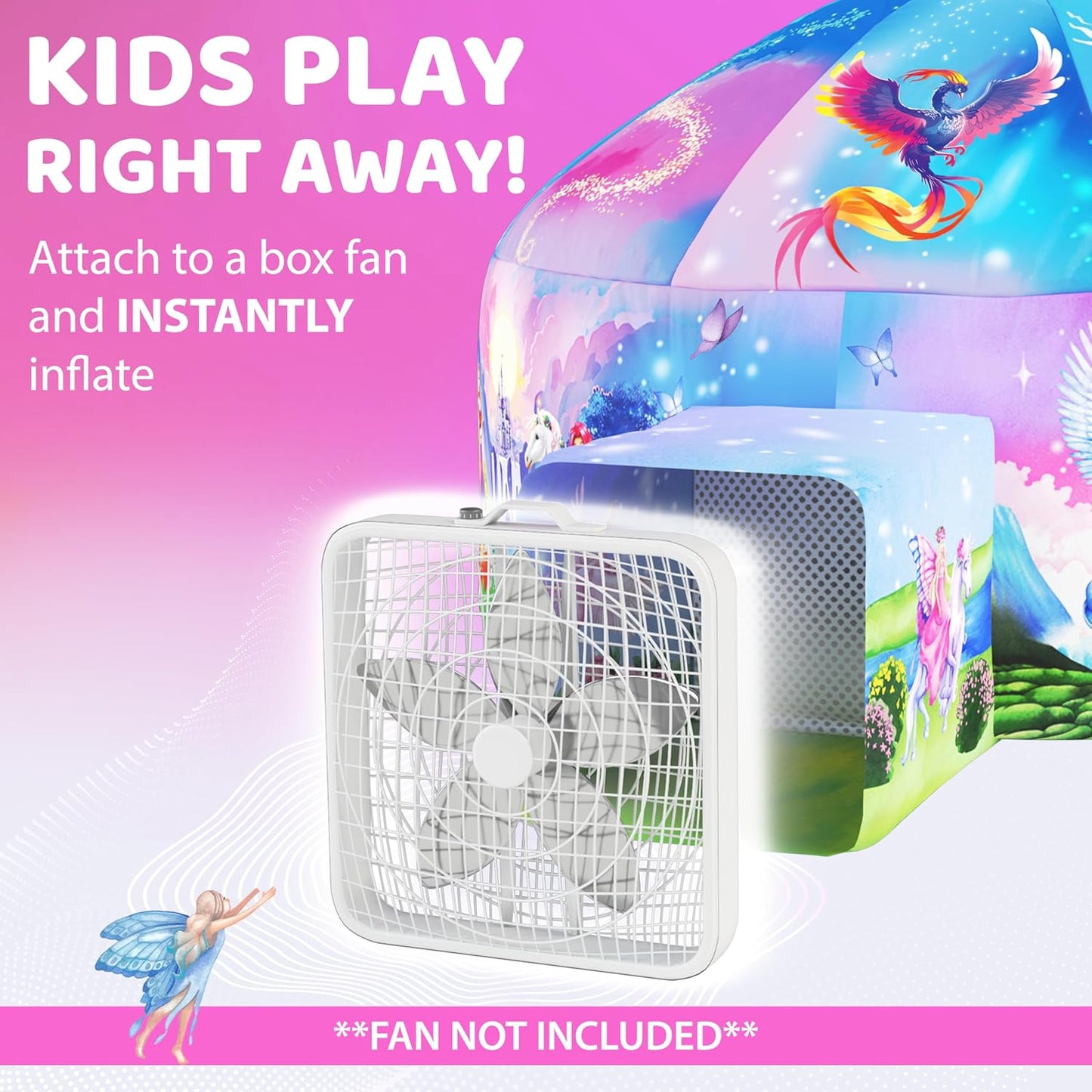 W&O Enchanted Aerodome with LED Lights - Inflatable Princess Castle for Kids Aged 3-12, Inflates in Seconds Creating an Immersive Fairytale Experience (Fan Not Included)