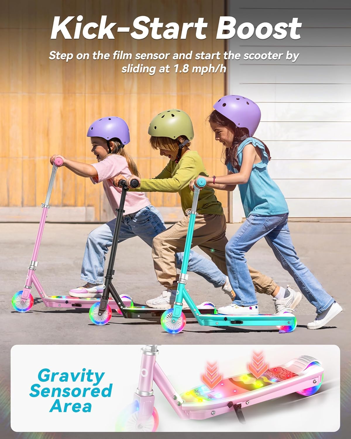 Gyroor Kids Electric Scooter with LED Lights – 2-Level Adjustable Handlebar, 5 MPH Safe Speed, Foot Sensor Start, Rear Brake, 2-Hour Charge, 121 lbs Max Load, for Boys & Girls Ages 6-12