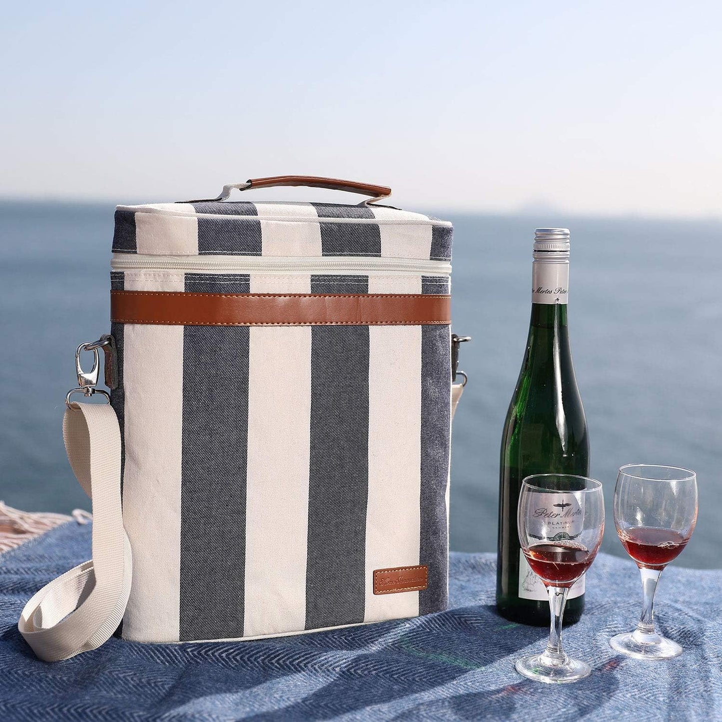 Zormy 3 Bottle Insulated Wine Tote Cooler Bag, Portable Carrier with Corkscrew Opener and Shoulder Strap for Beach Travel Picnic, Unique Carrier
