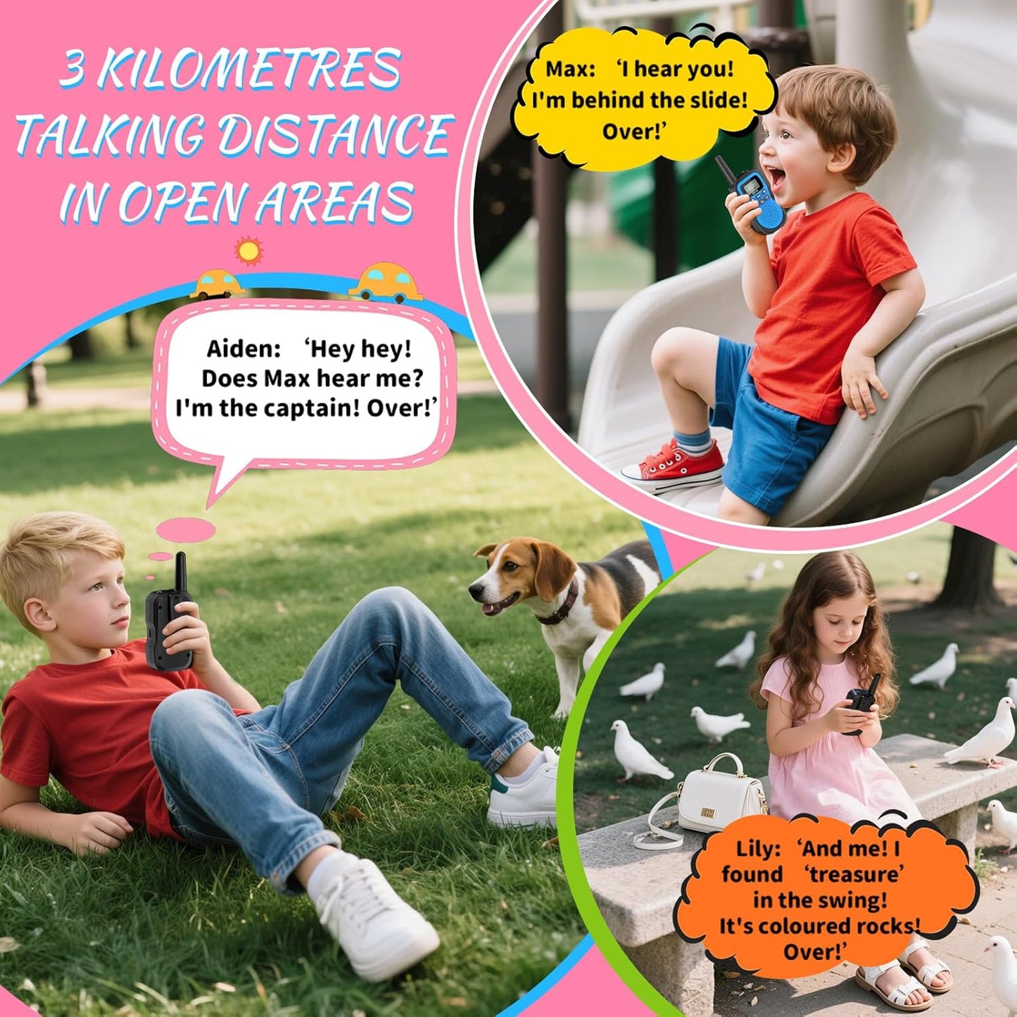 3 Pcs Walkie Talkies for Kids Rechargeable 3 KM Handheld Walkie Talkies Long Range 22 Channel 2 Way Radio Birthday Party Gifts for 3-12 Years Old Girls Boys Outside Adventure Camping Hiking