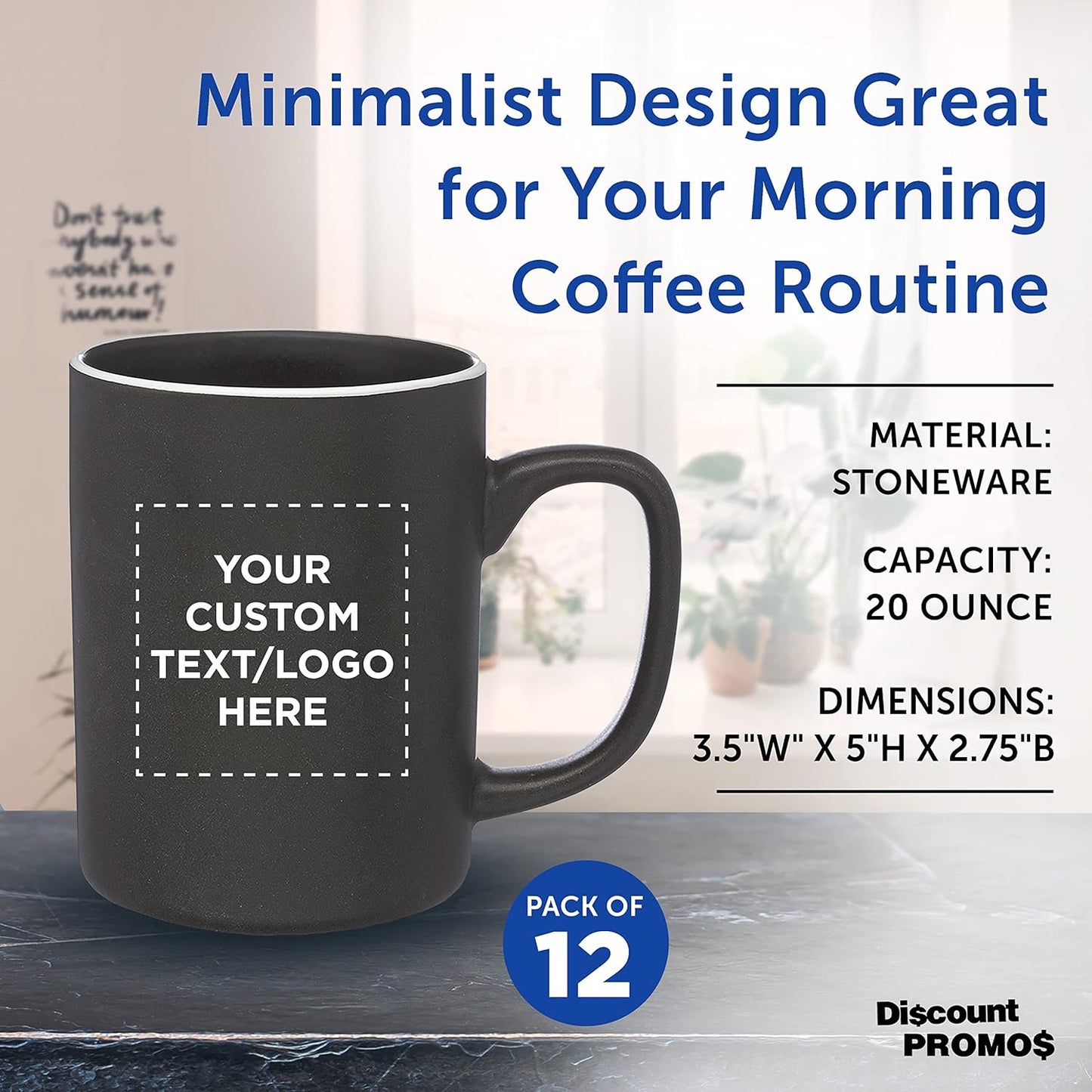 Custom El Grande Matte Ceramic Mugs 20 oz. Set of 12, Personalized Bulk Pack - Perfect for Tea, Espresso, Cappuccino, Hot Cocoa - Charcoal