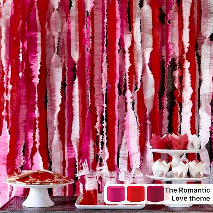 PartyWoo Burgundy Crepe Paper Streamers 4pcs 328ft Pack of Maroon Crepe Paper Streamers for Graduation Wedding Engagement Birthday Bachelorette Citizenship Strawberry Theme Party Decorations