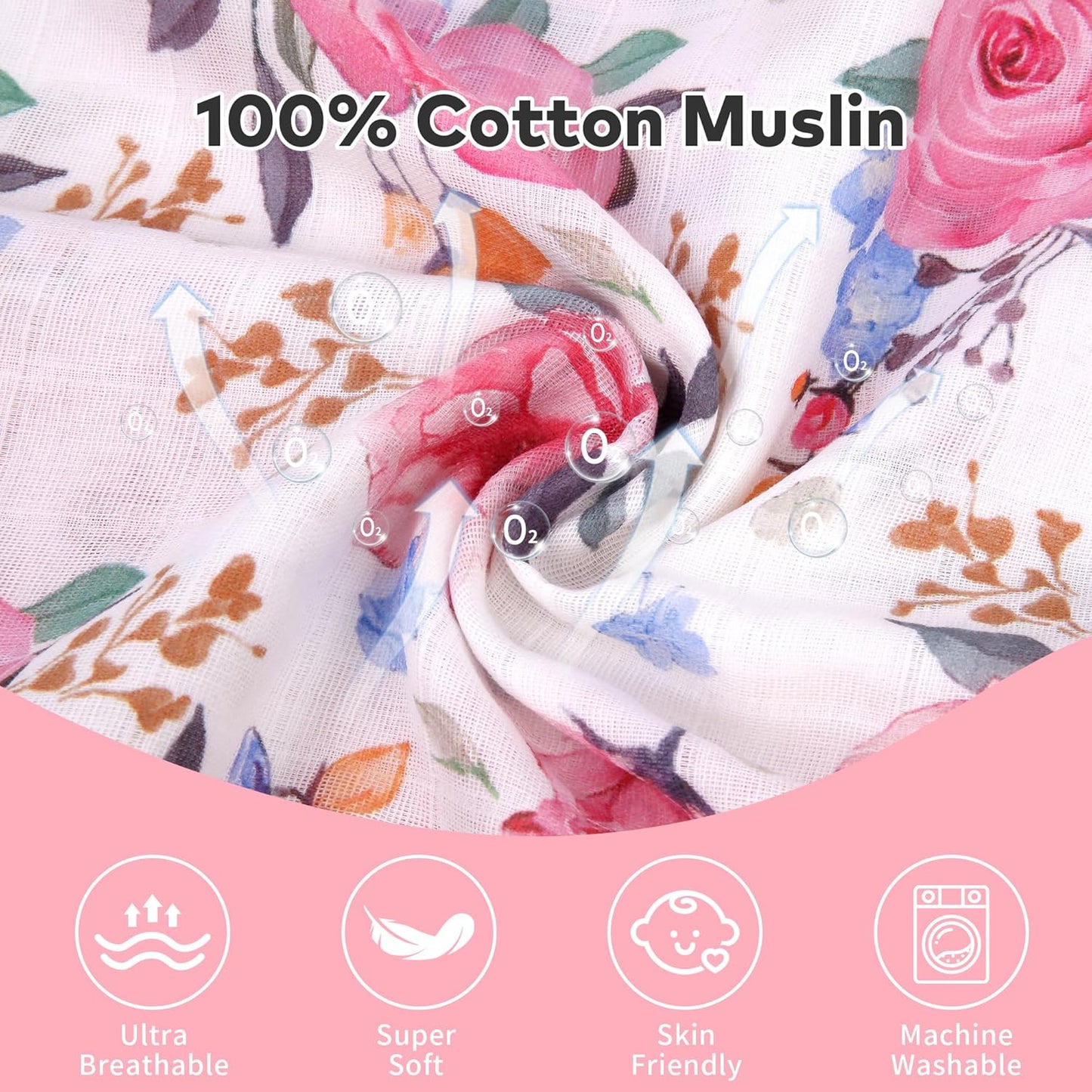 Rquite Muslin Car Seat Cover Baby, Carseat Covers Baby Girl Boy, Breathable Lightweight Infant Car Seat Cover, Baby Carrier Cover Car Seat Canopy Stroller Sun Shade for Summer & Hot Day, Universal Fit