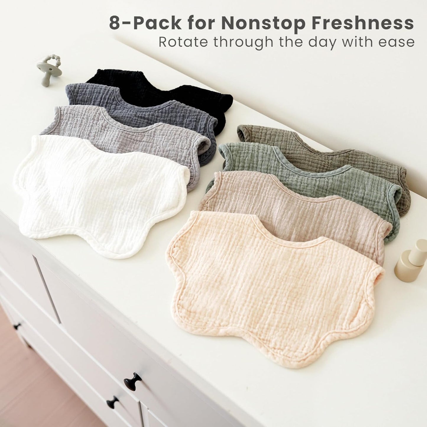 Konssy Muslin Baby Bibs 8 Pack, 100% Cotton Absorbent Bandana Drool Bibs for Teething and Drooling for Unisex Boys and Girls