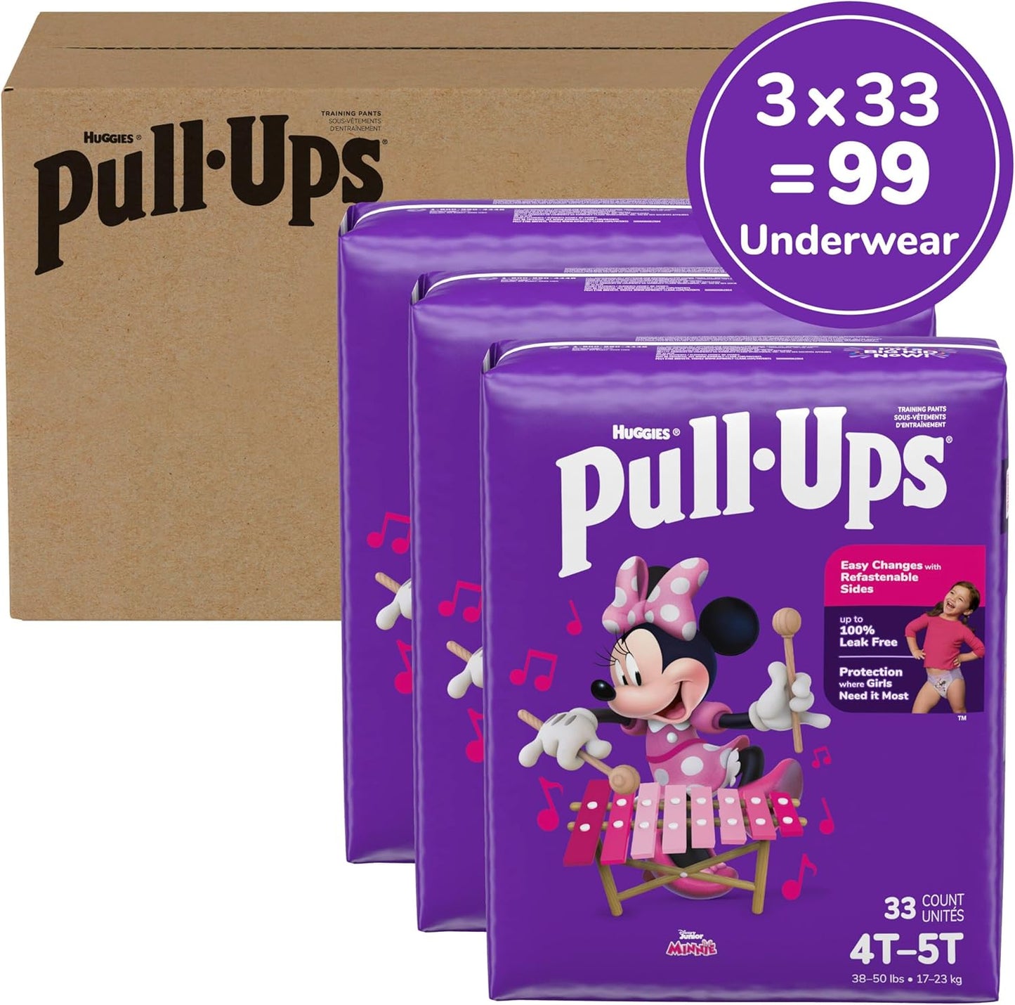 Pull-Ups Girls' Potty Training Pants, Size 4T-5T Training Underwear (38-50 lbs), 99 Count (3 Packs of 33)