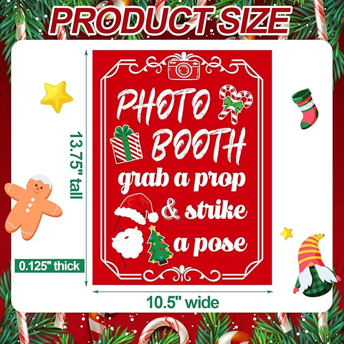 Photo Booth Sign with Stand Retro Background Table for Christmas Indoor and Outdoor Party Theme Event Photography Props Desktop Decoration Supplies