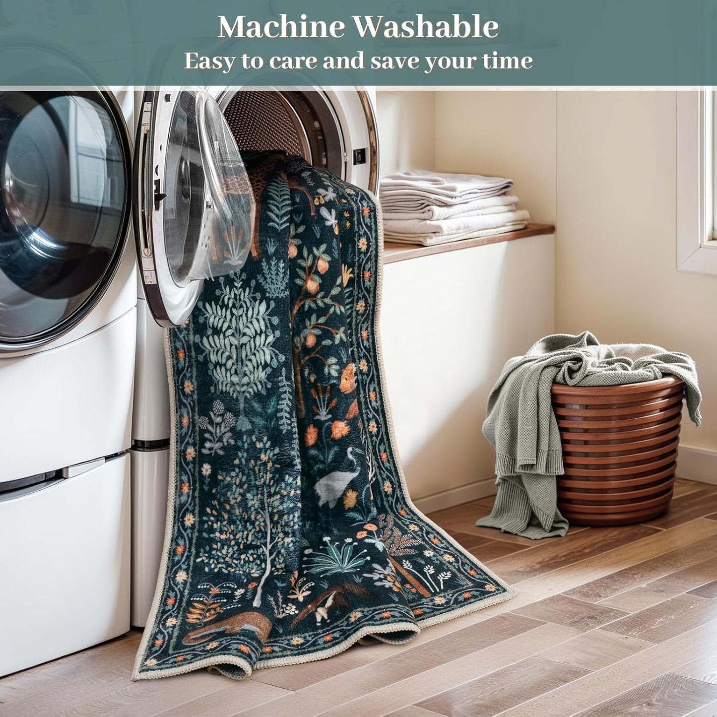 OJIA Jungle Print 5x7 Area Rugs for Living Room, Green Soft Washable Rugs for Bedroom Ultra-Thin Non-Slip Modern Rug, Stain Resistant Nursery Rug Carpet for Kids Playroom Nursery Dining Room