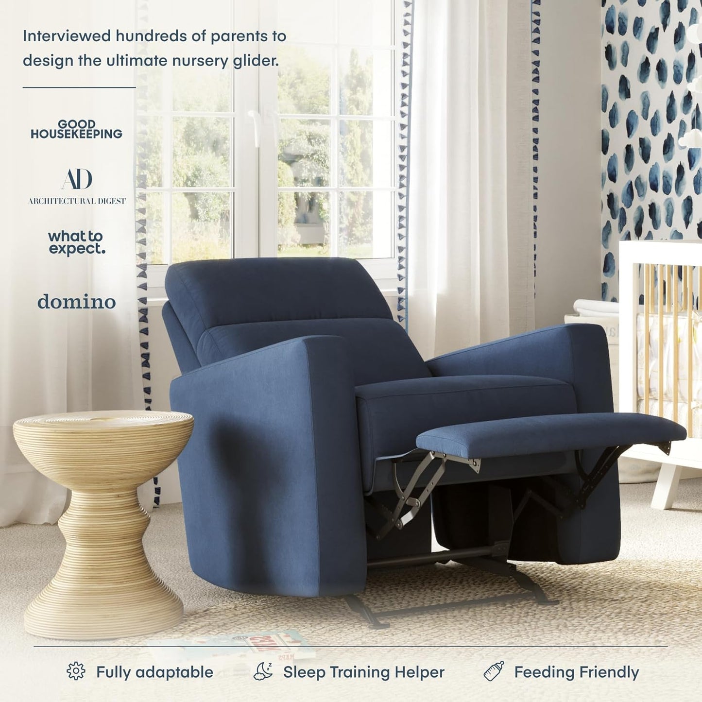 Nurture& The Glider – Premium Power Recliner Nursery Chair with Stationary Headrest | Designed for Comfort and Simplicity | Built-in USB Charger