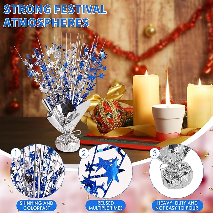 6 Pack Star Table Centerpieces for Party, Birthday Table Decorations for Kids Adults, Party Centerpieces for Tables for Wedding Baby Shower Graduation Holiday Event (Silver NavyBlue)