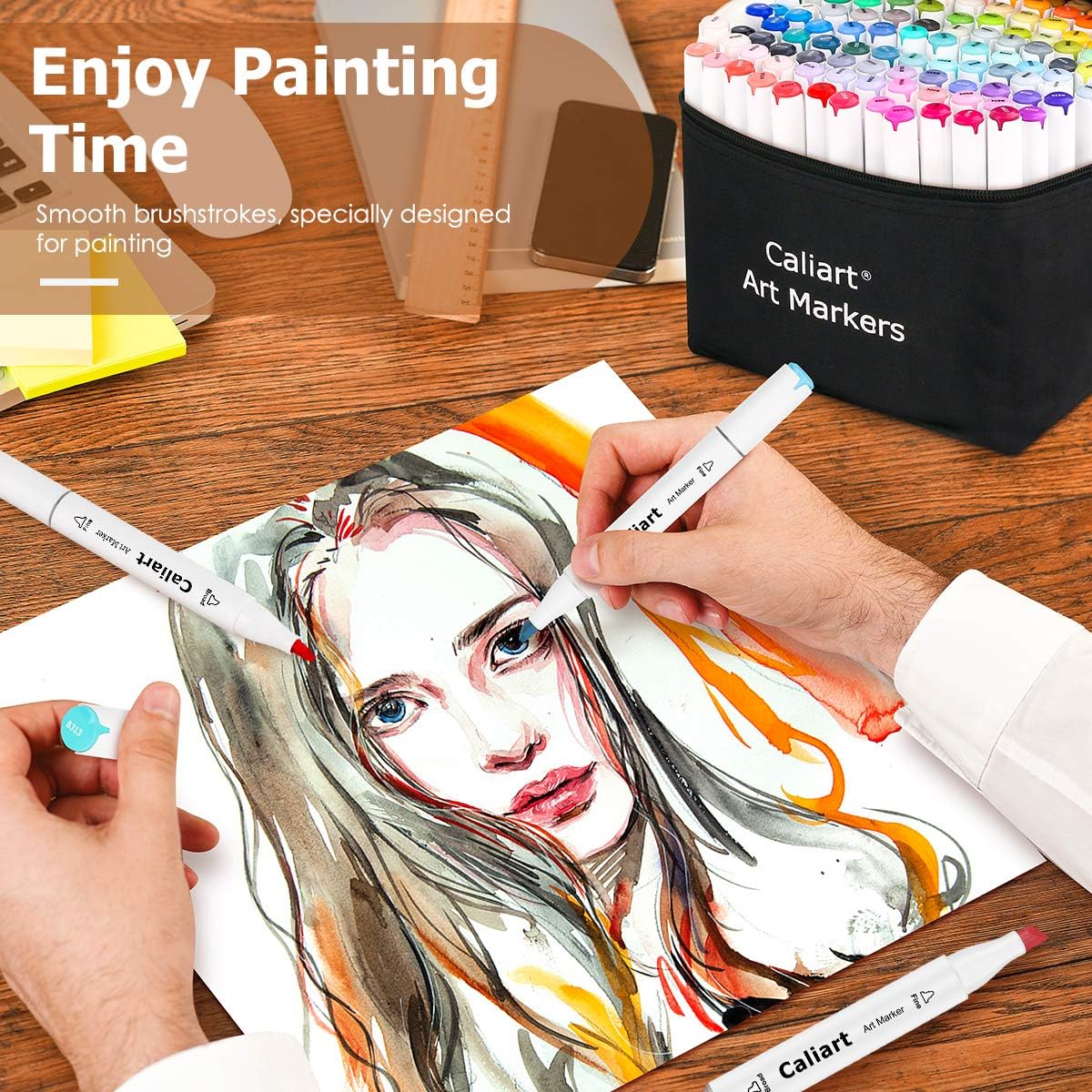 Caliart 121 Colors Dual Tip Art Markers Sketch Pens, Easter Basket Stuffers for Kids Teens Toddler, Permanent Alcohol Based Markers for Adult Book Eggs Decorations Gift Drawing Supplies Kit