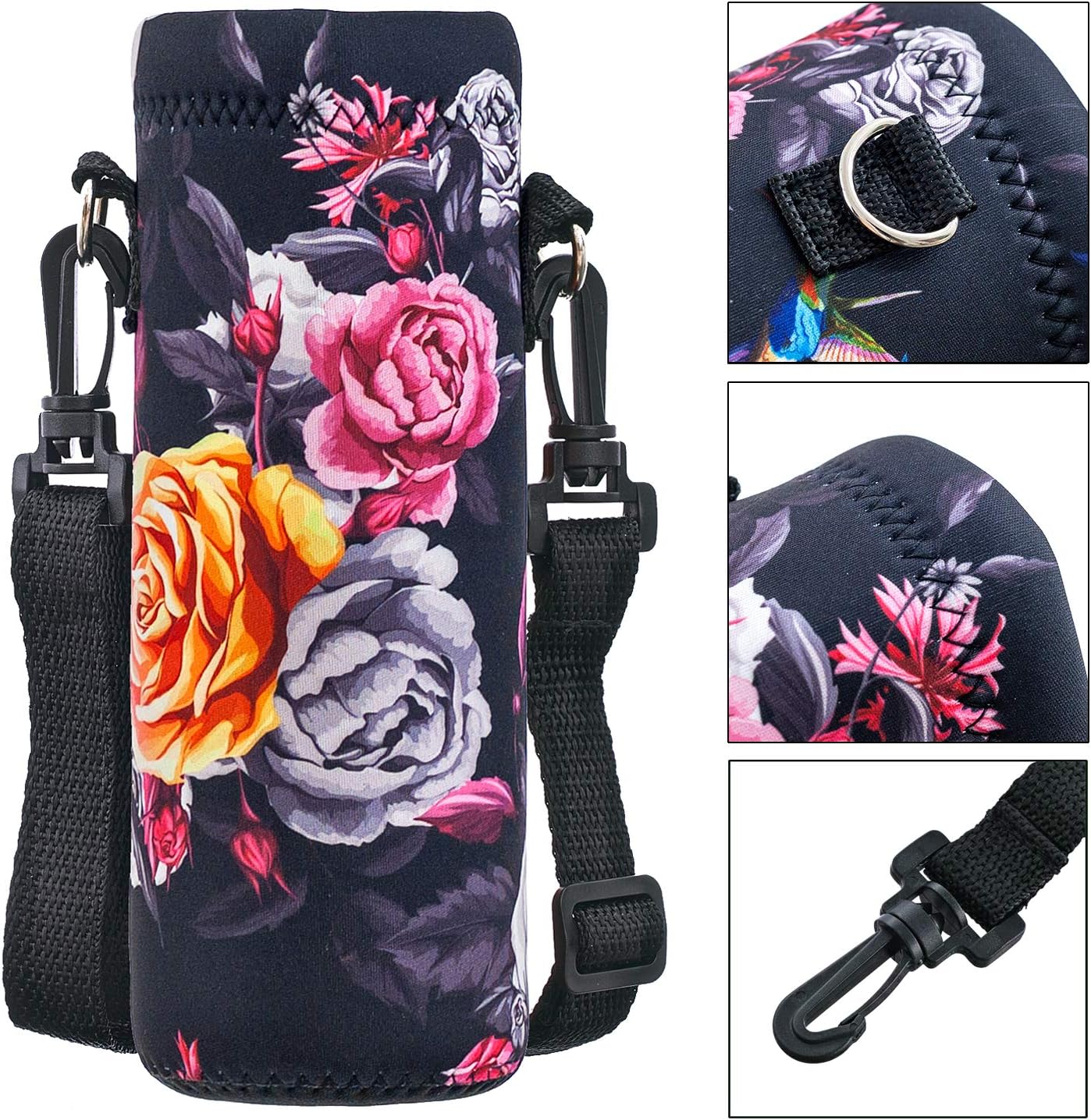 Neoprene Water Bottle Carrier Bag with Adjustable Shoulder Strap for Men Women Walking Hiking,Portable Insulated Holder Case for Stainless Steel/Glass/Plastic Bottles