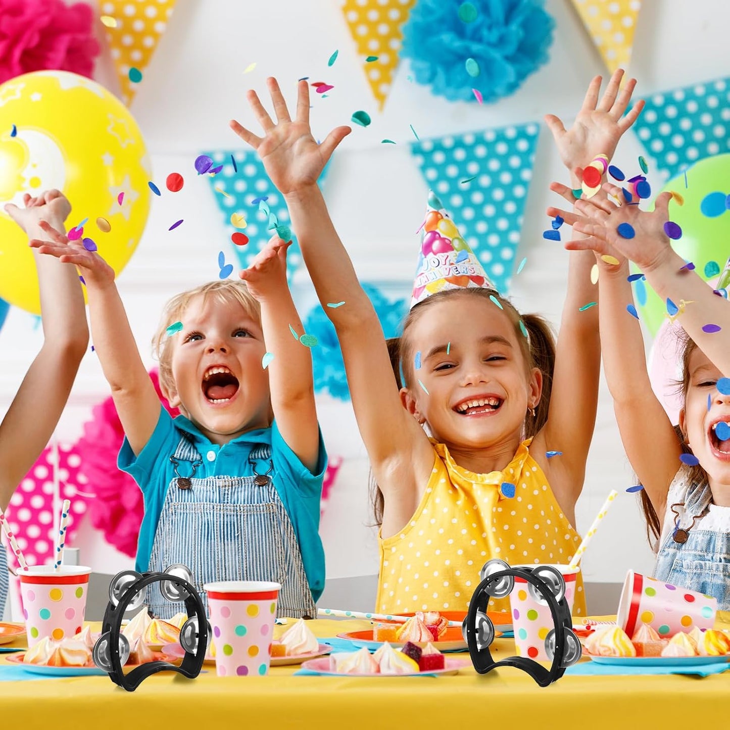 Yeshone 30 Pack Tambourine for Kids Adult Tamborines Musical Instrument Noise Makers 4 Bells Handheld Tambourines for Back to School Supplies Church Wedding Operation Christmas(Black)