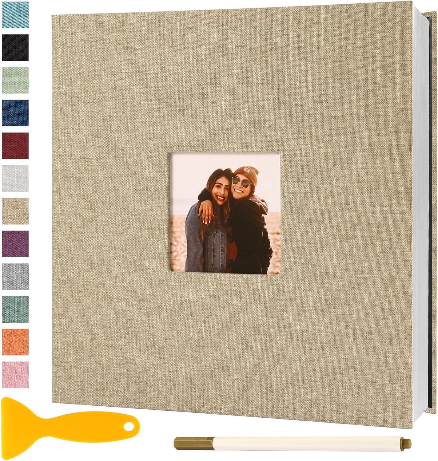 Photo Album Self Adhesive Pages Scrapbook Magnetic Photo Albums for 4x6 5x7 8x10 Pictures Sticky Pages Books for Baby Family Wedding 11x10.6 Yellow 60 Pages