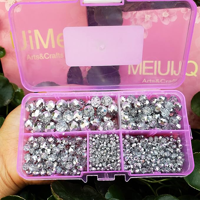 2-10mm Briolette Rondelle 810pcs Half Silver Crystal Glass Beads Faceted Shape Crystal Spacer Beads for Bracelet Necklace Decorative Hand Jewelry Making (2/4/6/8/10mm Half Silver)