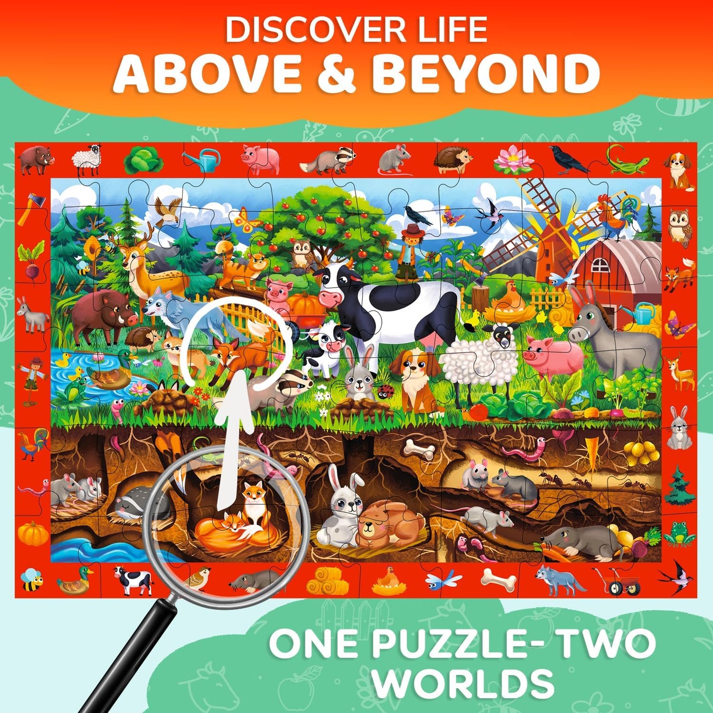 QUOKKA Floor Puzzles for Kids Ages 4-8 – 2x3 FT Giant Search and Find Jigsaw – 48 Large Pieces – Above and Beyond Observational Scene – Educatinal Montessori Toy with Gift Box – Fun Learning Activity