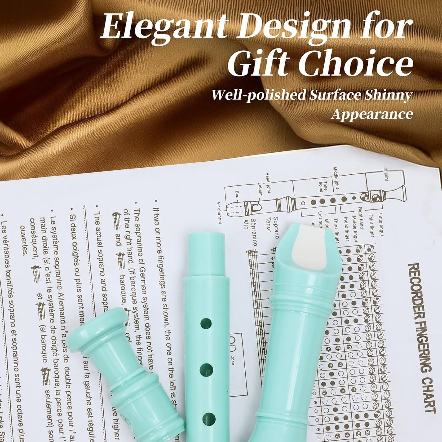 Soprano Recorder for Kids Beginners, German Fingering, C Key, 3 Piece with Cleaning Rod, Bag, Fingering Chart (Lake Green)…