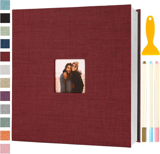 Photo Album Self Adhesive Pages Scrapbook Magnetic Photo Albums for 4x6 5x7 8x10 Pictures Sticky Pages Books for Baby Family Wedding 13.2x12.8 Red 120 Pages