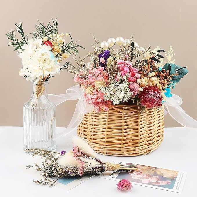 10Pcs Mini Dried Flower Bouquet Colourful Natural Boho Dried Flowers Set Mini Natural Real Plants for Wedding Table Centerpieces Gift Box Cake Bottle Decor Home Vase Decorations DIY Craft