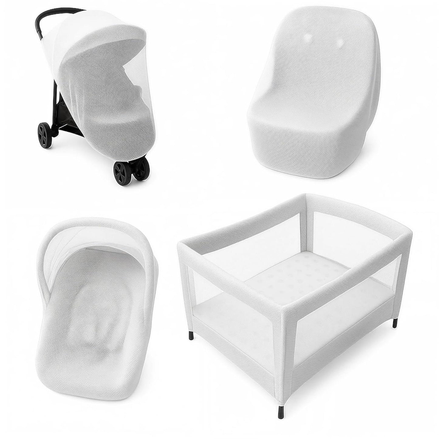 Enovoe Mosquito Net for Baby Stroller and Crib - Durable Mesh Bug Net Cover with Elastic Edge - Fits Strollers, Bassinets, Playards, and Mini Cribs - Travel Essential for Newborns - 63x64-Inch (White)