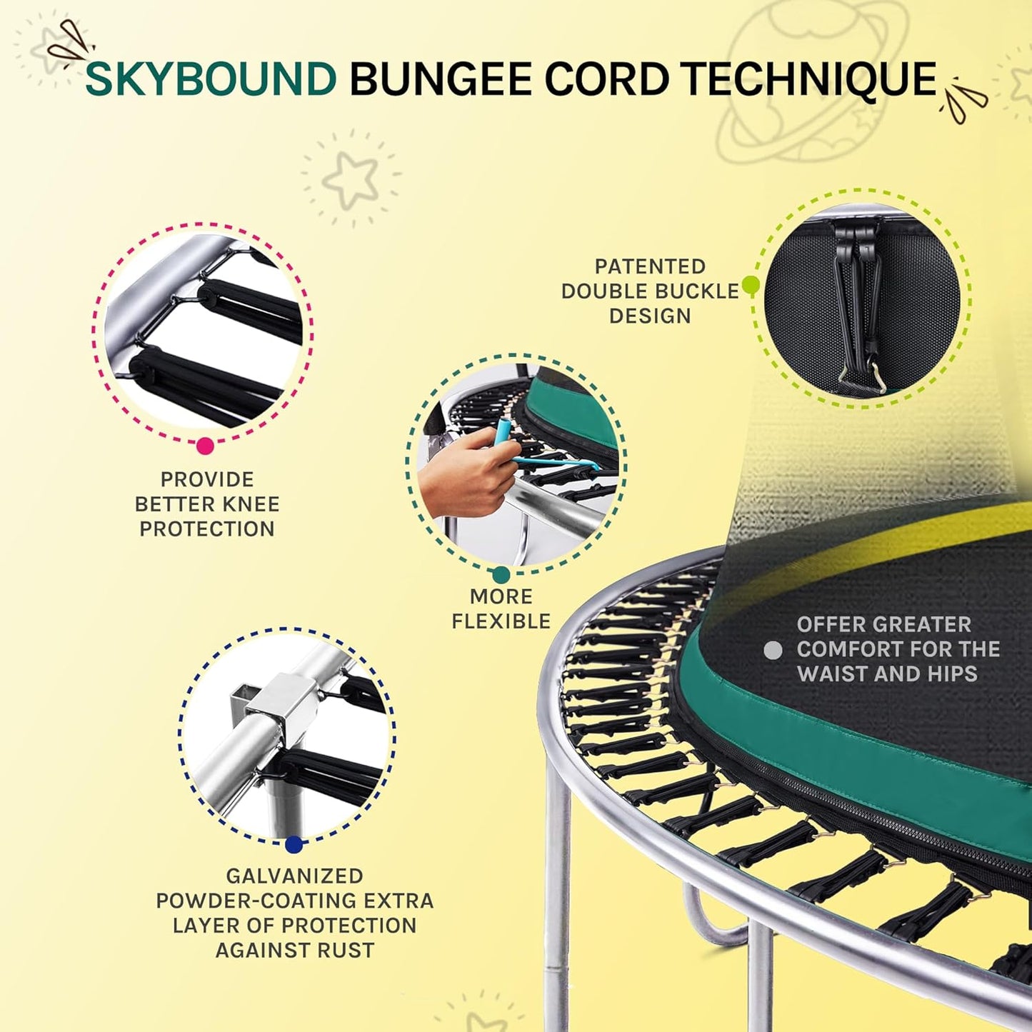 SkyBound 14 FT 12 FT 10FT 8FT 6FT Springless Trampoline for Kids and Adults - Recreational Trampolines with AntiRust Coating - Bungee Cords Outdoor Trampoline for Kids - No-Gap Design Zipper System