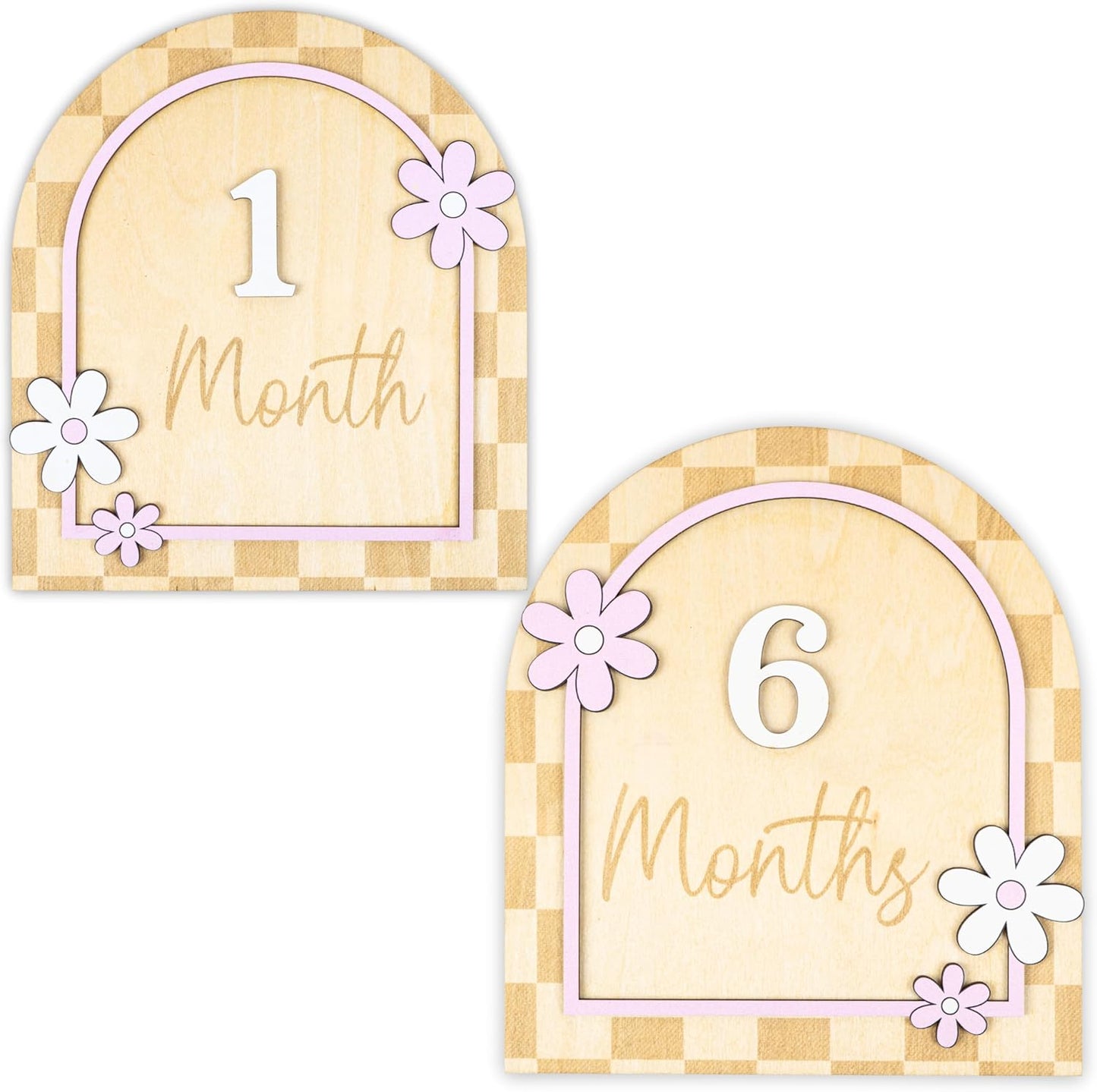 Daisy Flower Baby Monthly Milestone Cards - Wooden Monthly Milestone Double Sign - Newborn Photography Props to Document Your Baby´s Growth - Baby Announcement Sign (B10)