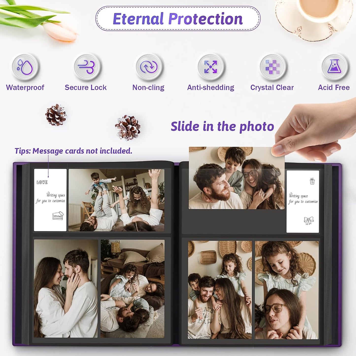 Popotop Photo Album 4x6 300 Pockets with Leather Hardcover Cover, Small Photo Album Holder Book with 50Pcs Pages for Family Travel Wedding Baby Gifts