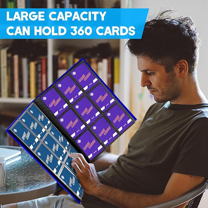 Trading Card Folder Album 9 Pocket Card Album Binder, Card Collectors Album with 360 Side Loading Pocket Binder Fit for MTG Commander TCG Game Cards, Sports Cards(Navy Blue)