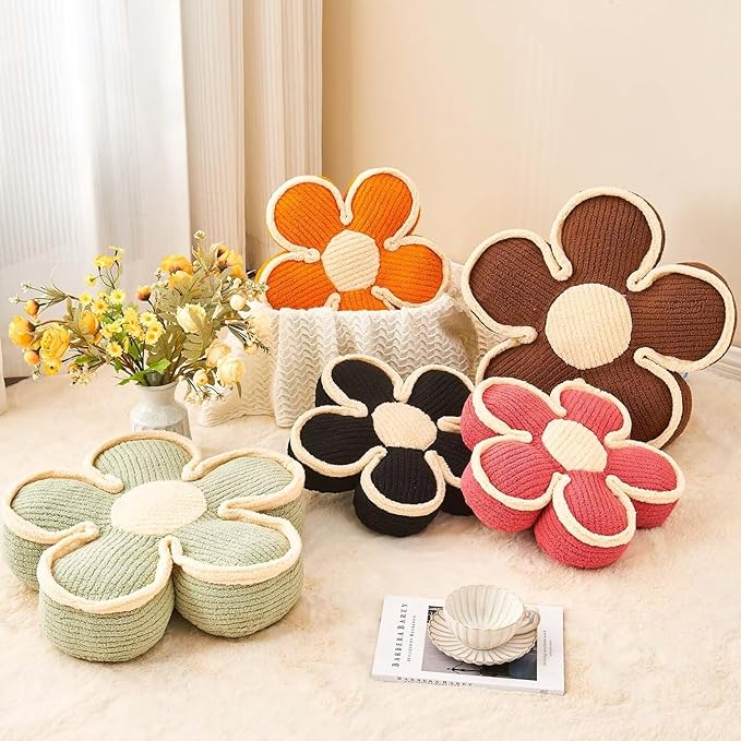 Flower Pillow, Soft Shaped Floor Cushion, Decorative Throw Pillow, Cute Seating Cushion, Plush Pillows for Sofa Couch Bed (17.7 Inch, Orange)