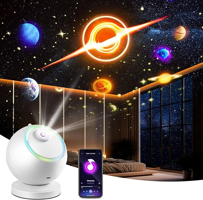 Planetarium Projector, HD Film Galaxy Projector for Bedroom, Rechargeable Star Galaxy Light with 15Music&Bluetooth, with Timer,Ceiling Decor Moon Lamp for Kids Room Decor