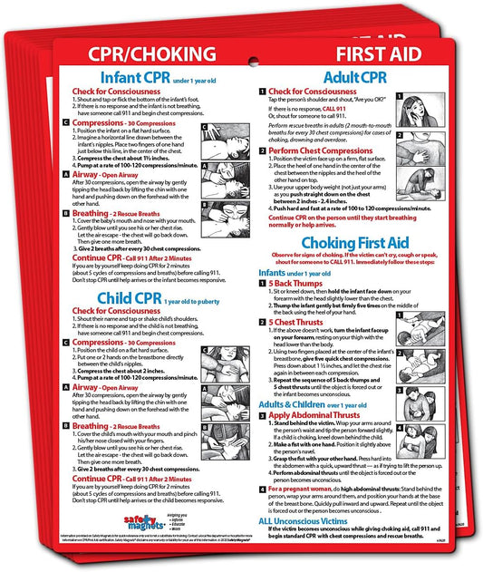 Safety Magnets by ZOCO – CPR & Choking Fridge Magnet (10-Pack) – First Aid Instructions for Infants, Children, & Adults – Heimlich Maneuver Laminated Card 8.5" x 11"