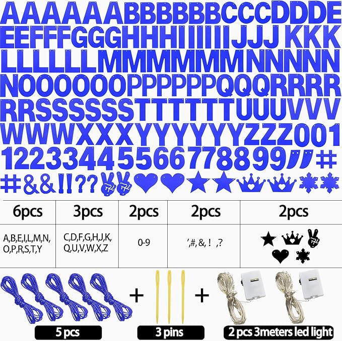 167Pcs DIY Glitter Customizable Banner Kit Hanukkah Custom Banners DIY Happy Birthday Letters Personalized Banner Decor for Christmas Baby Shower Birthday Party Decoration(Glitter Sapphire Blue)