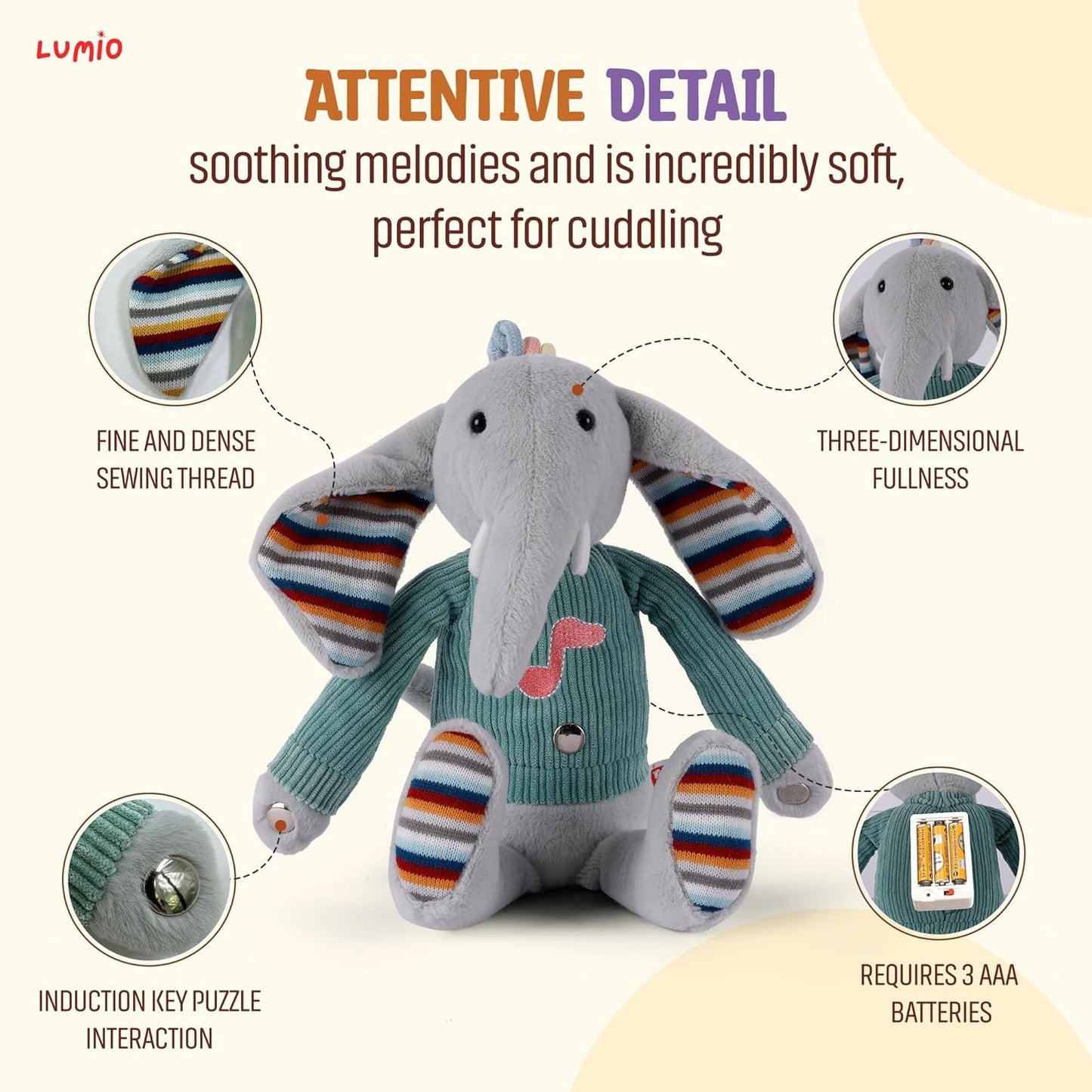 Lumio Musical Stuffed Animal Plush Toy with Lights & Sounds - Cute Interactive Toy for Newborns, and 3 6 12 to 48 Months (Puppy)