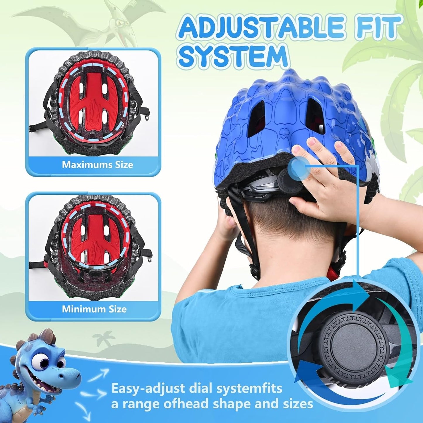 Toddler/Kids Bike Helmet Set for Boys Girls 3D Adjustable Kids Helmet Protective Gear Set Knee Elbow Wrist Pads and Multi-Sports Skateboard Scooter Cycling Roller Balance Bike